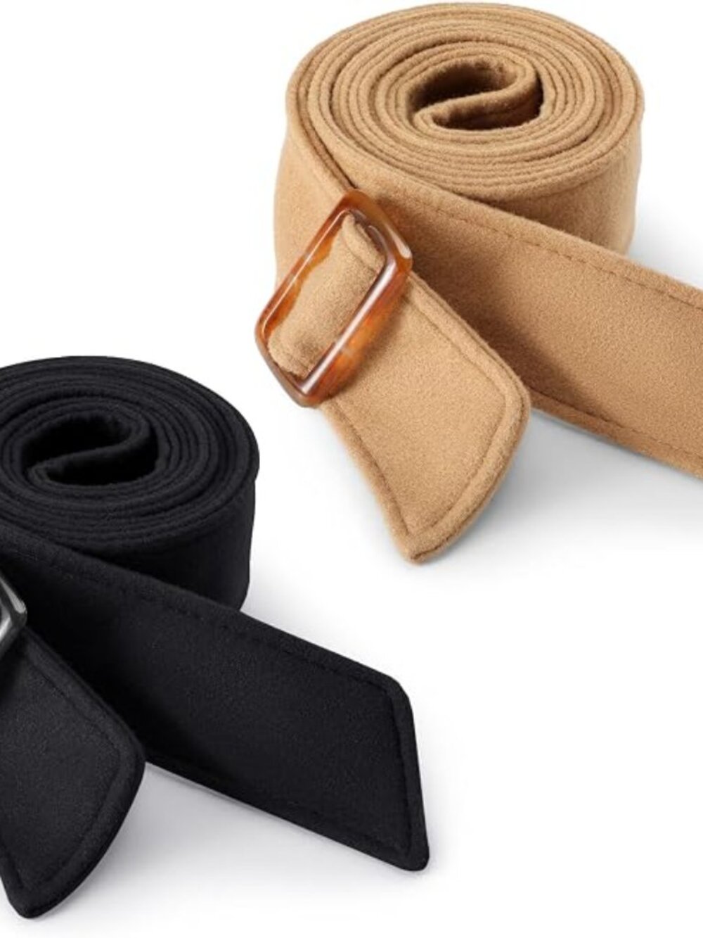 2-Piece Wool Trench Coat Belt Set – Black & Camel Replacement Sash Waist Belts